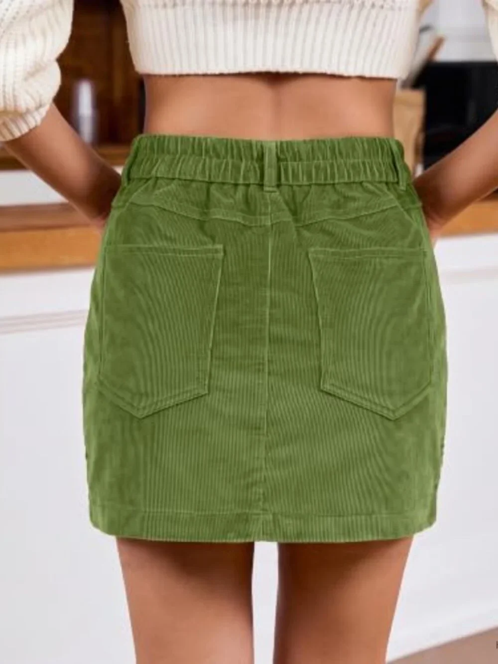 Women's High Waisted Mini Corduroy Skirt, Stretchy Pencil Skirt with Pockets